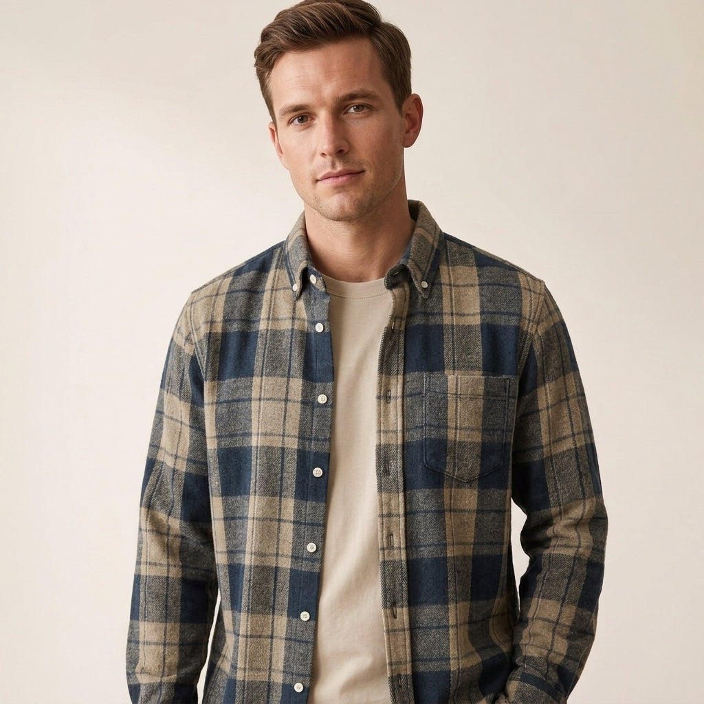 Men's Flannel Button-Up Shirt Classic Fit Long Sleeve Casual Everyday Wear