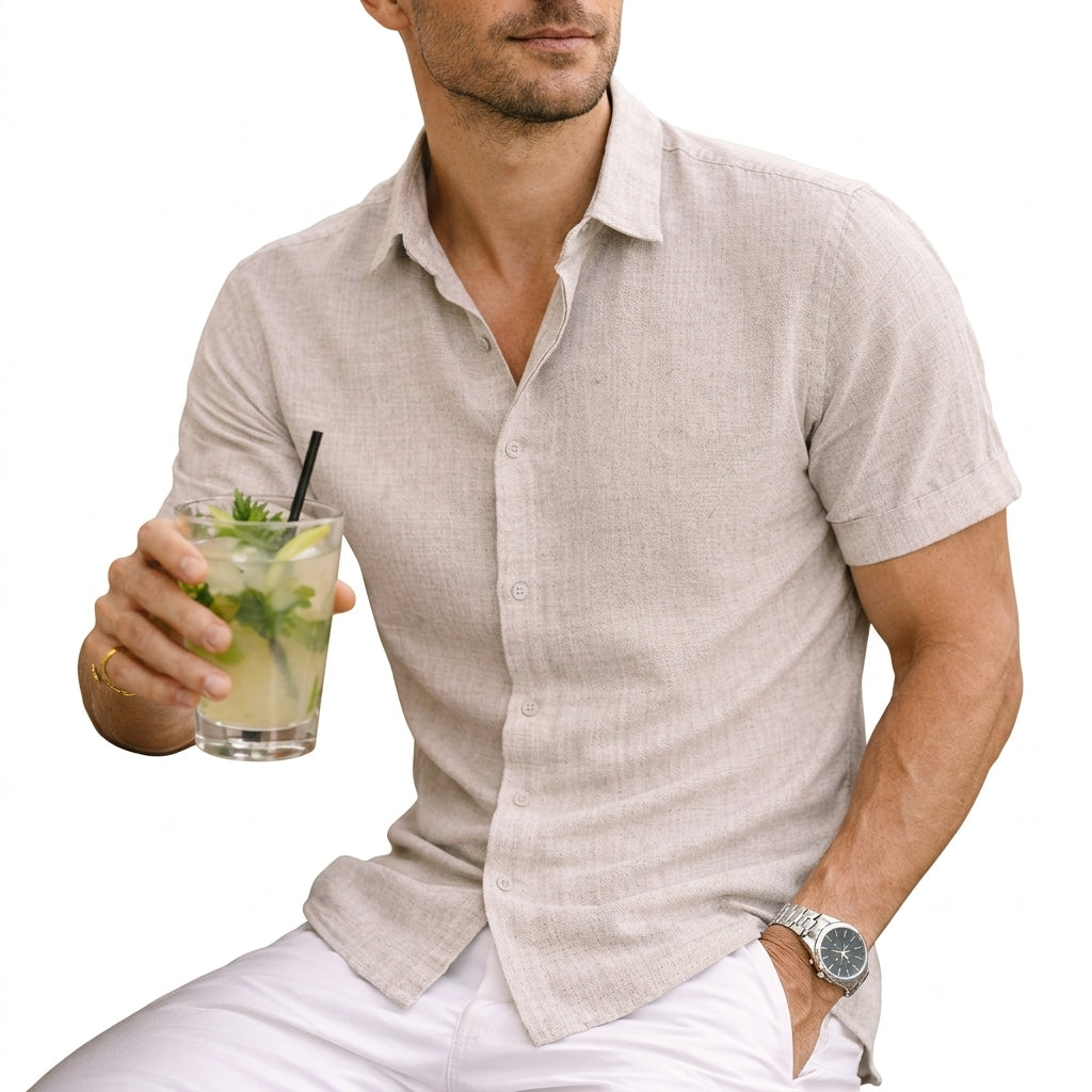 Men's Tailored Fit Shirt Short-Sleeve Button-Down Collared Smart-Casual Office Casual Everyday Sullivan