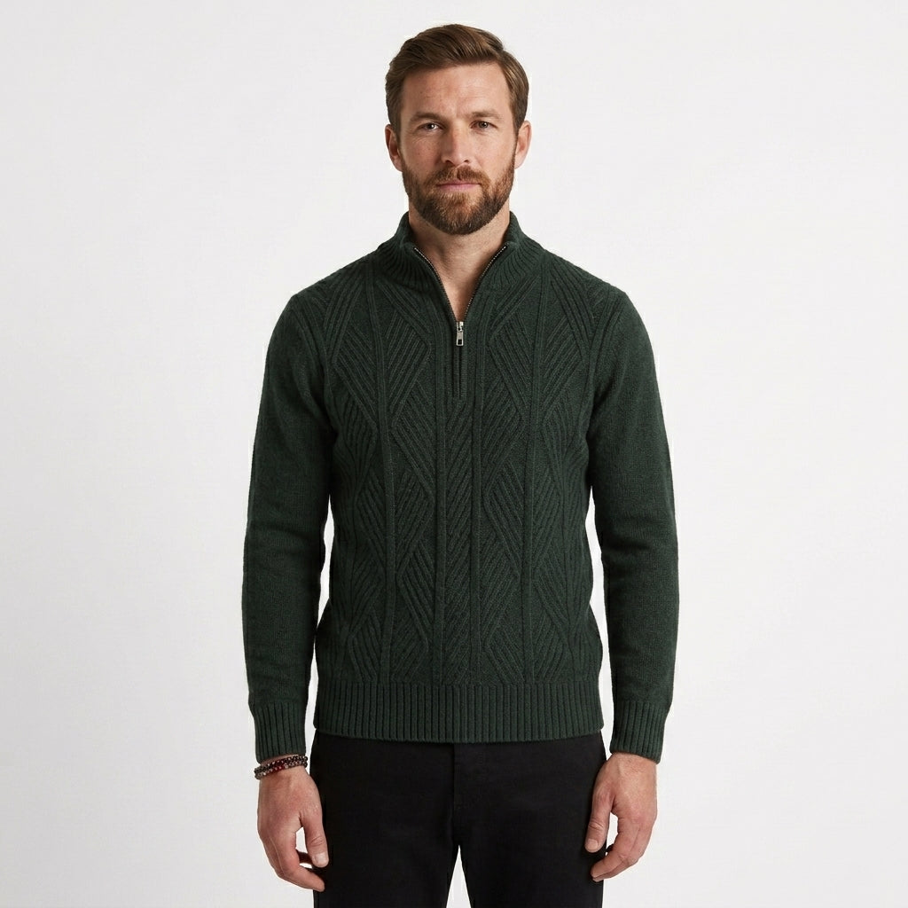 Men's Textured Half-Zip Mock Neck Sweater Casual Relaxed Fit Layering Everyday