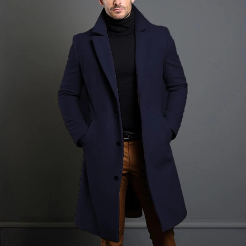 Men's Formal Winter Coat Tailored Fit Single-Breasted Notched Collar Classic Style