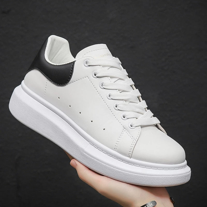Men's Low-Top Sneakers White Lace-Up Trainers Minimalist Casual Everyday Walking Sport Comfort Streetwear Versatile Sable