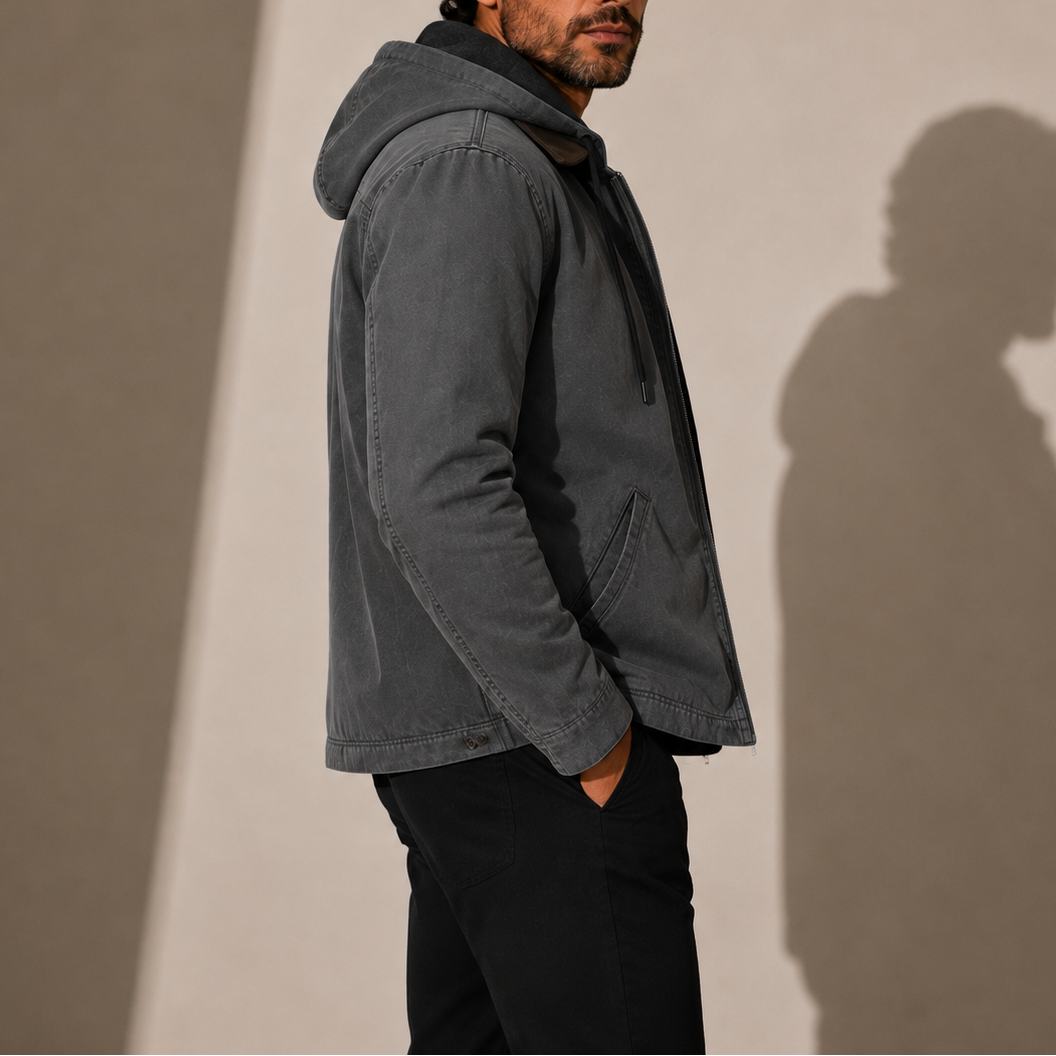 Men's Casual Hooded Jacket Fleece Lined Zip-Up Everyday Winter Wear