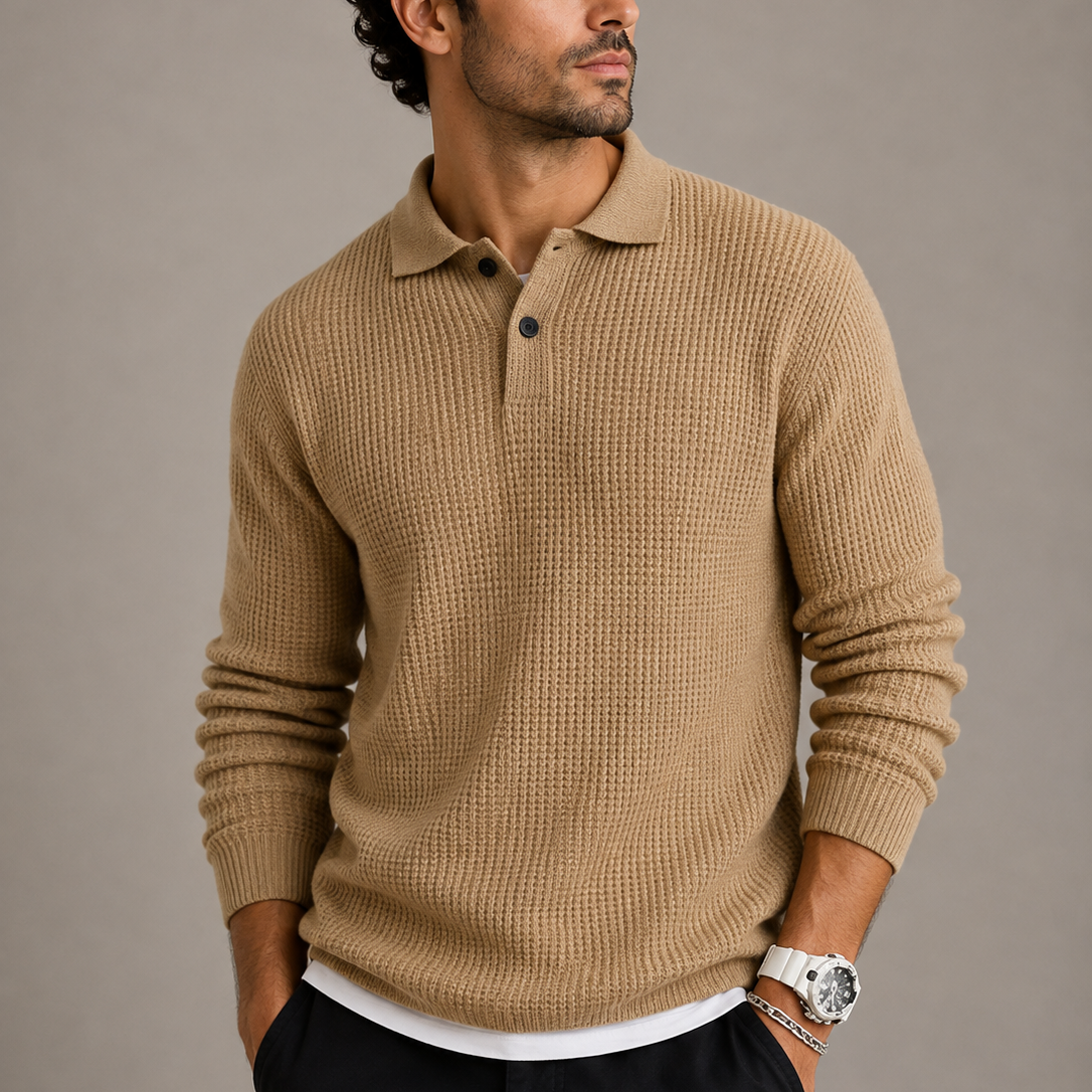Men's Slim Fit Knit Sweater Lapel Collar Casual Layering Everyday Style