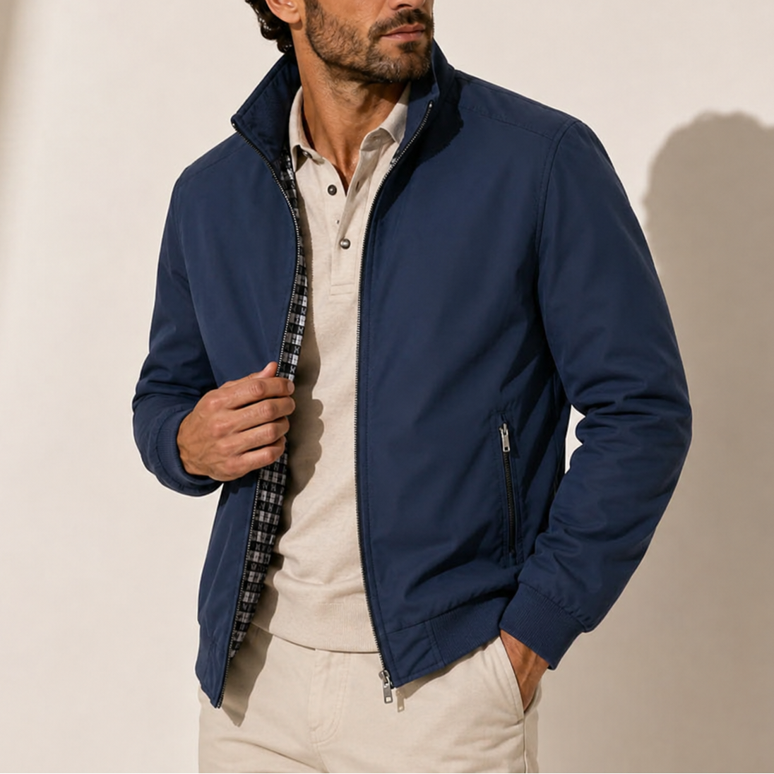 Men's Casual Bomber Jacket Stand Collar Zip-Up Versatile Everyday Wear