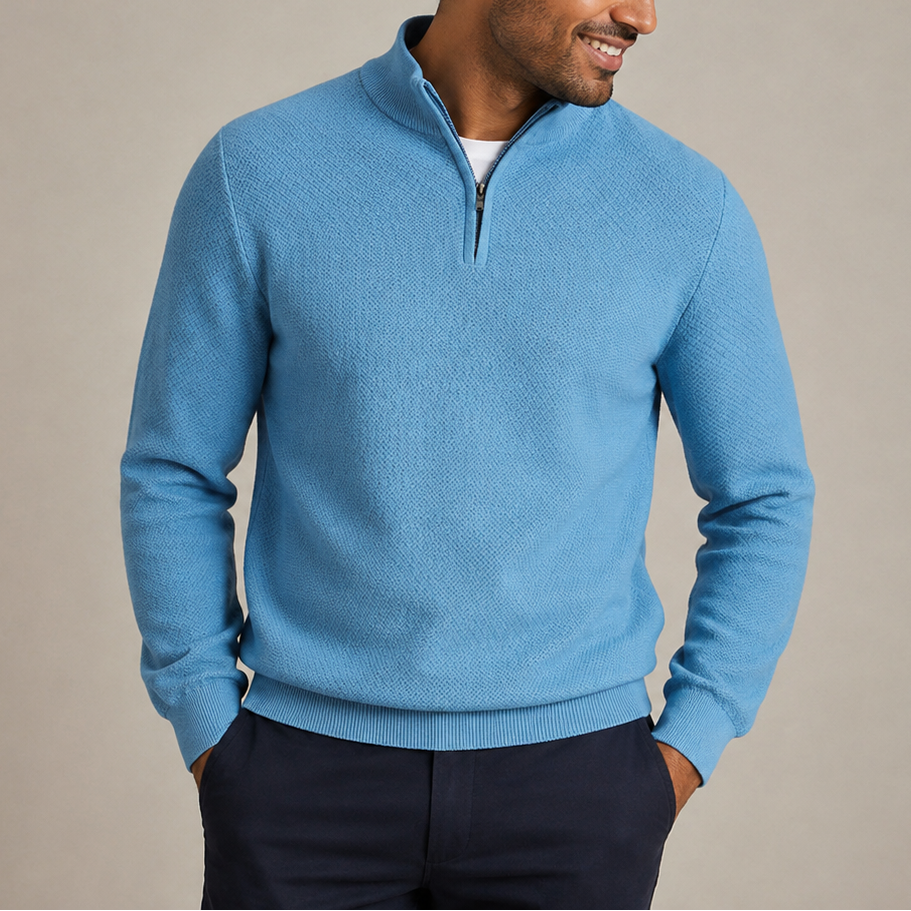 Men's Quarter Zip Pullover Textured Knit Stand Collar Casual Everyday Wear
