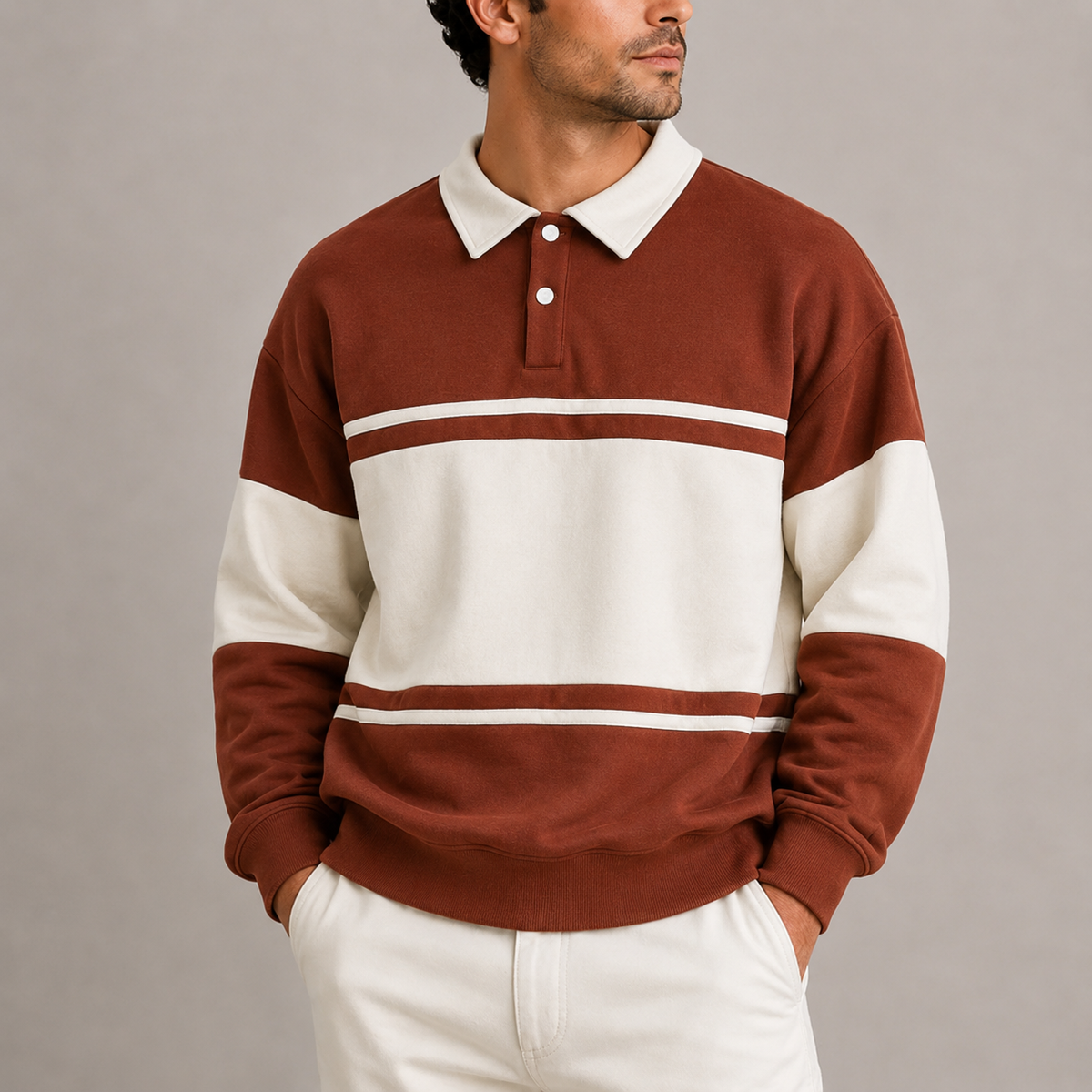 Men's Retro Long Sleeve Polo Sweatshirt Colour Block Casual Everyday Wear