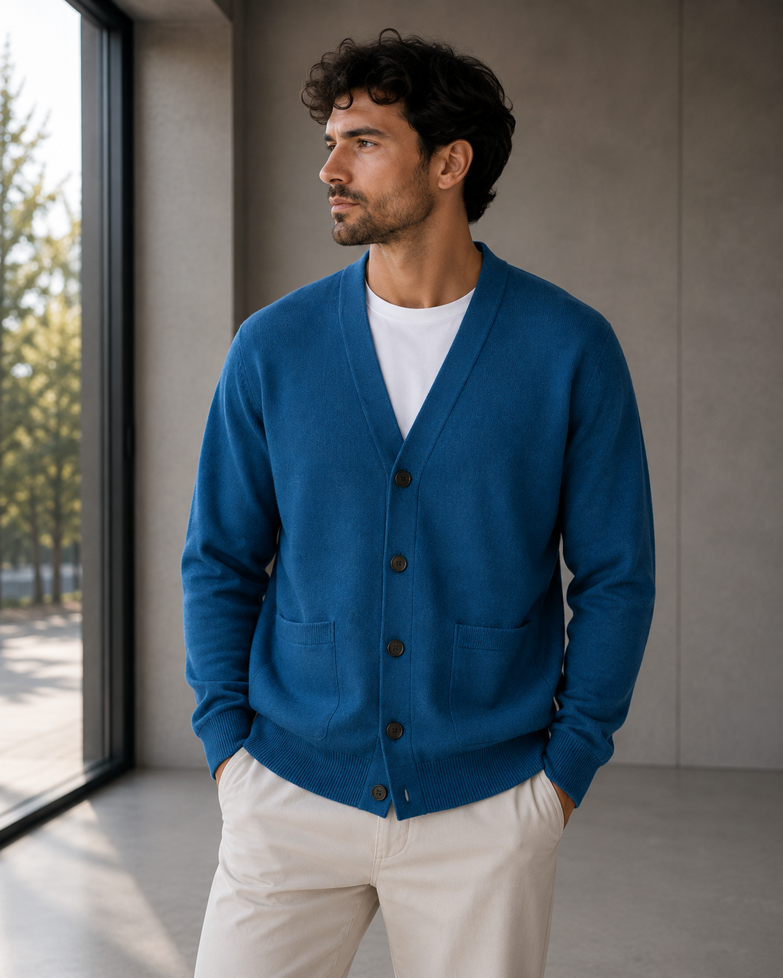 Men's Button-Front Cardigan Classic Fit Long Sleeve Casual Layering