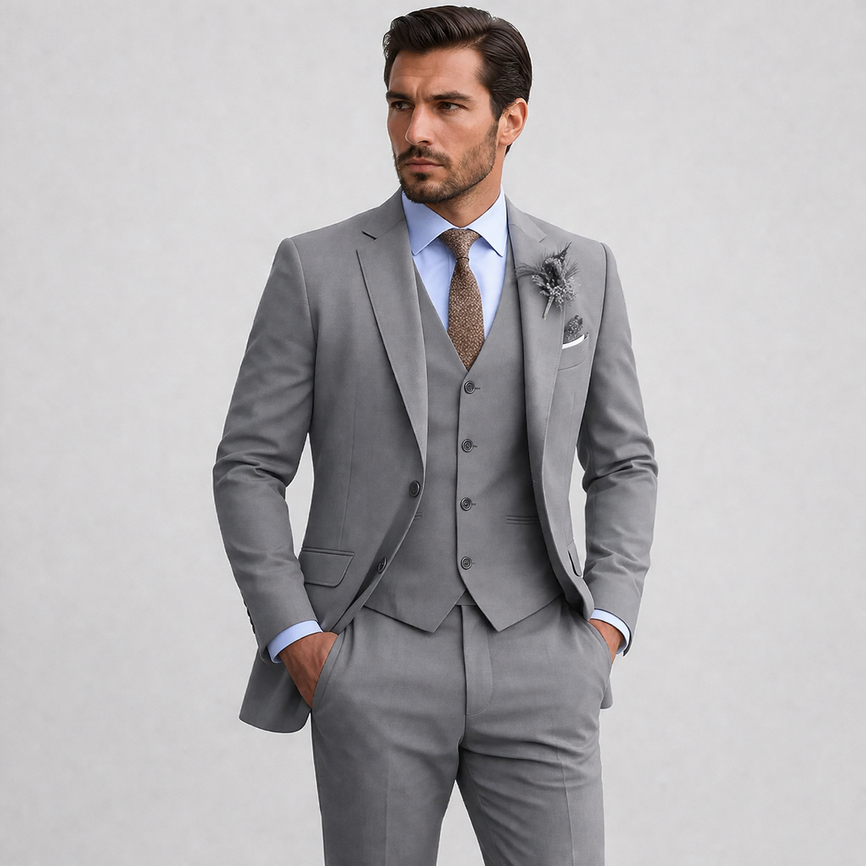 Men's Three-Piece Suit Blazer Waistcoat Trousers Slim Fit Tailored Formal Wedding Business Occasion Reginald