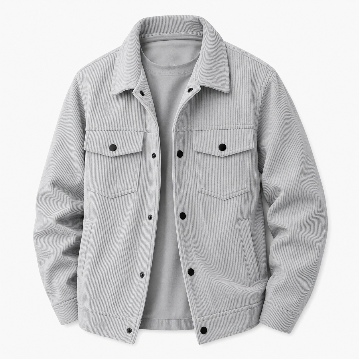 Men's Corduroy Shirt Jacket Single Breasted Lapel Collar Casual Overshirt Layering