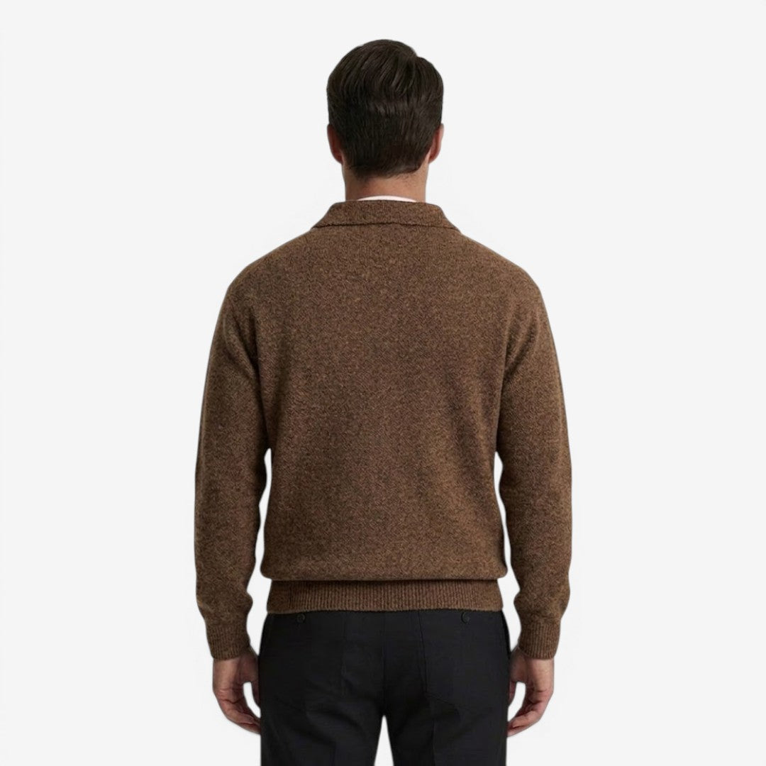 Men's Thick Knit Polo Jumper Long Sleeve Collared Casual Winter Wear