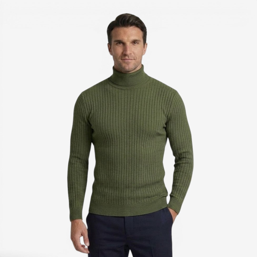 Men's Slim Fit Ribbed Knit Roll-Neck Jumper Warm Casual Layering
