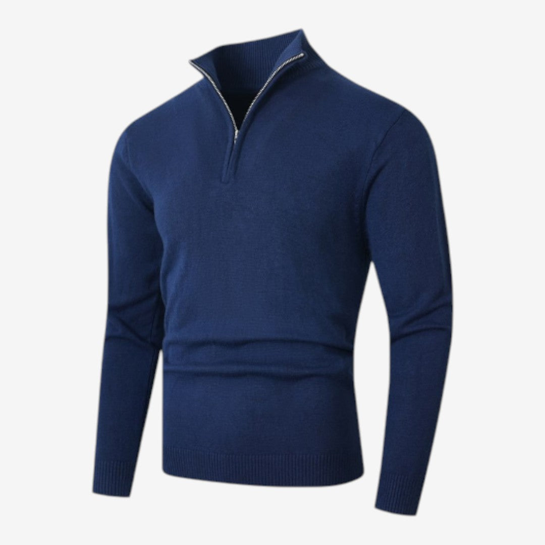 Men's Casual Knit Quarter Zip Jumper Relaxed Fit Long Sleeve Layering