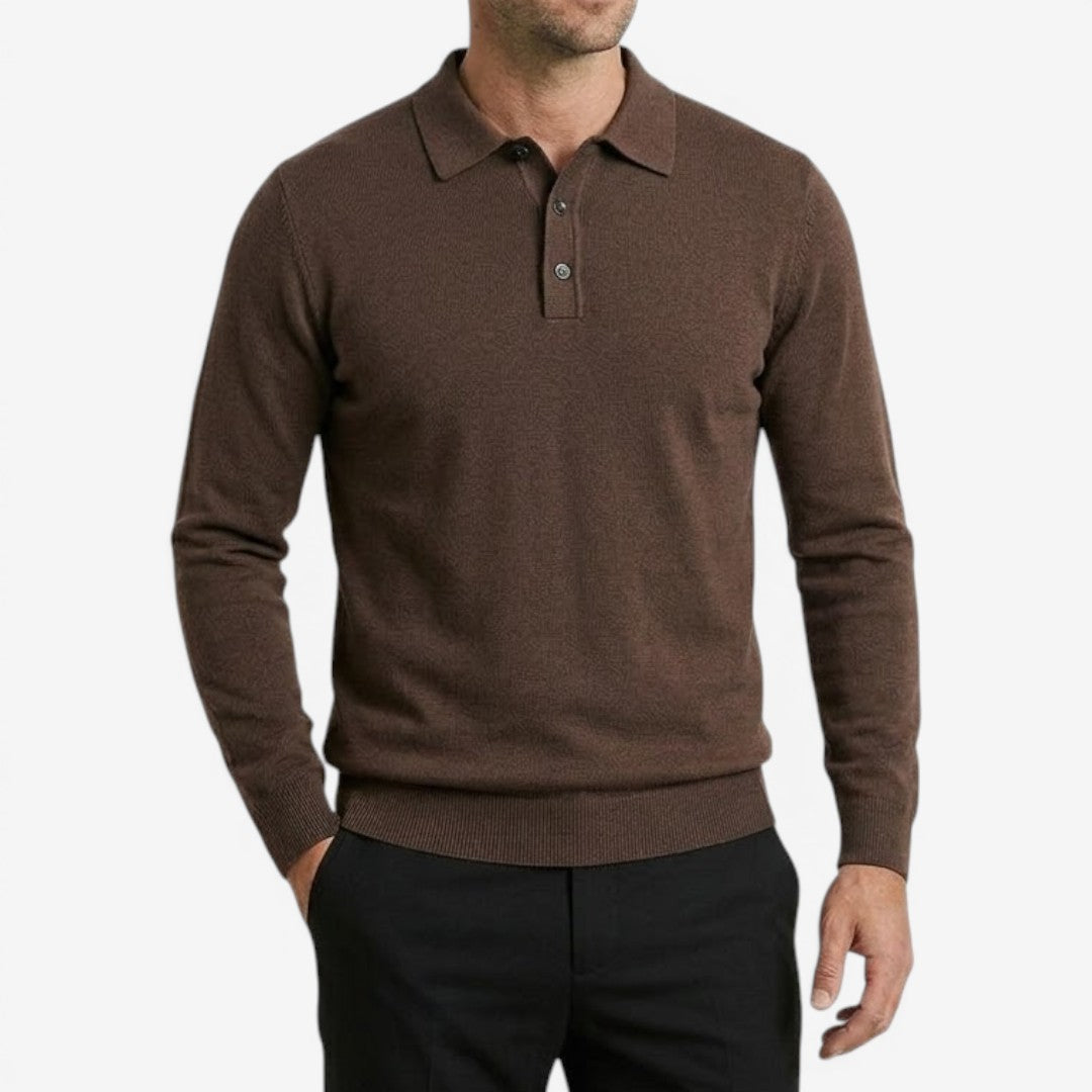 Men's Long Sleeve Polo Shirt Knit Casual Fit Collared Smart-Casual Wear