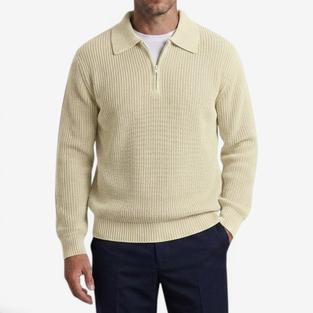 Men's Quarter Zip Knit Jumper Soft Warm Polo Collar Casual Layering
