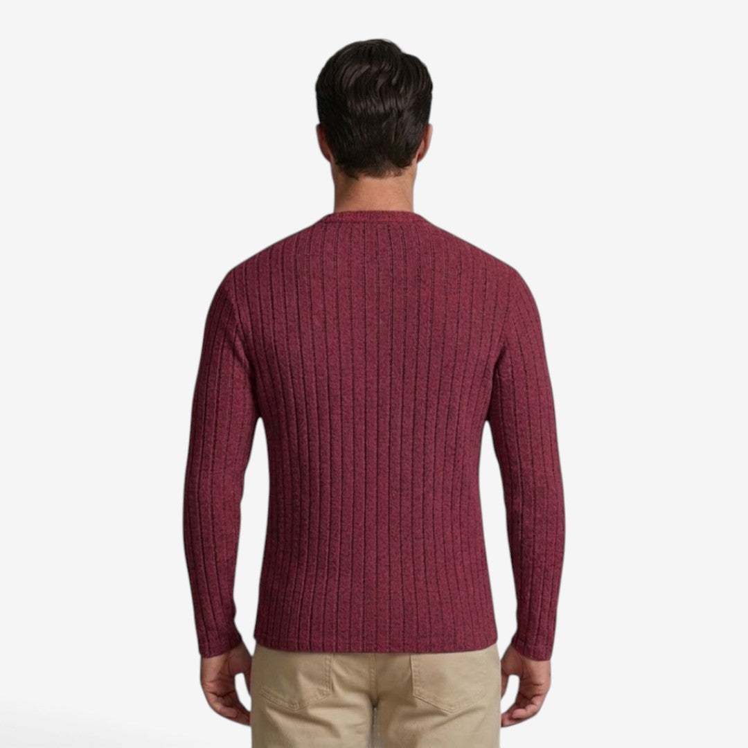 Men's Stretch Ribbed Knit Crew-Neck Top Long Sleeve Casual Everyday Wear