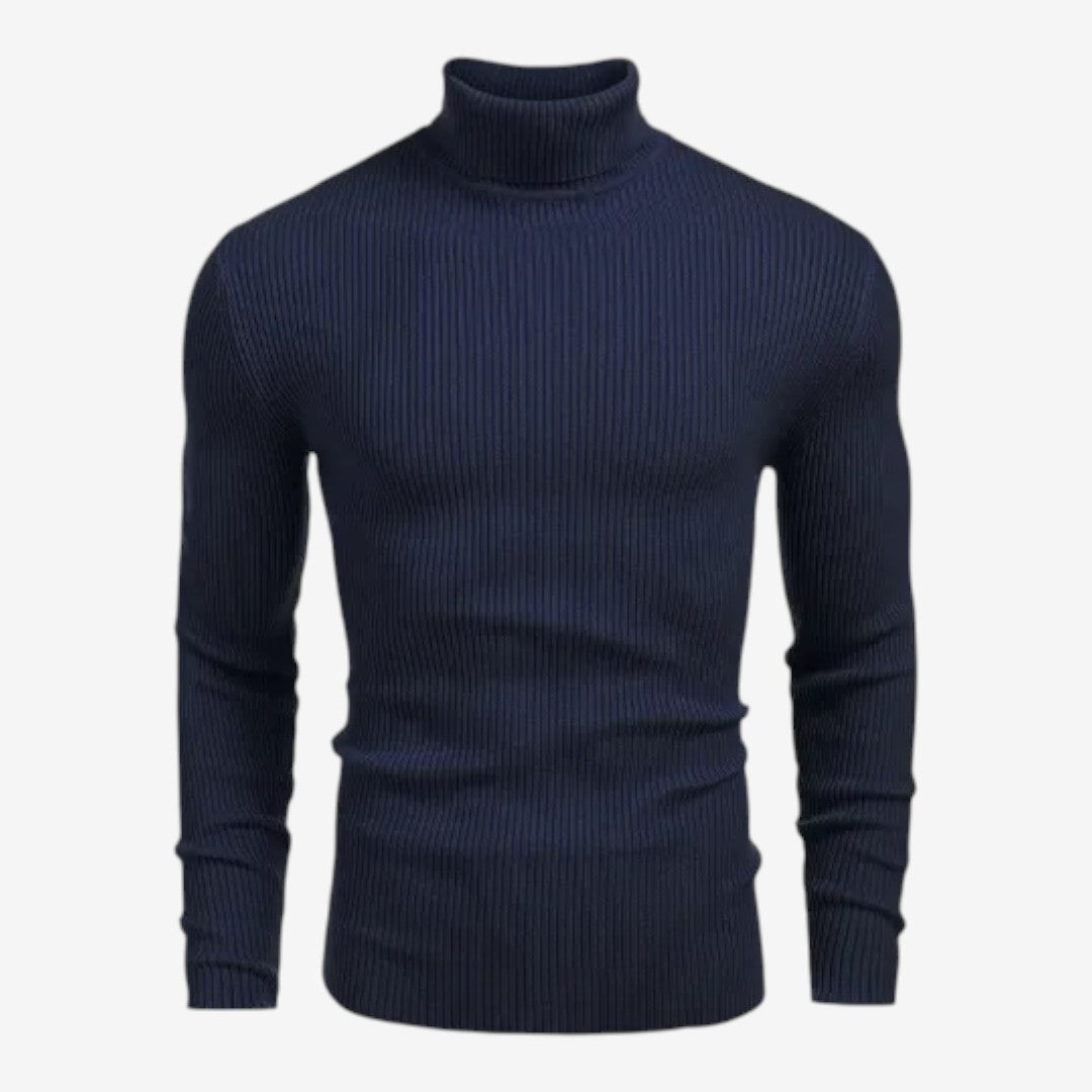 Men's Slim Fit Ribbed Knit Roll-Neck Jumper Warm Casual Layering