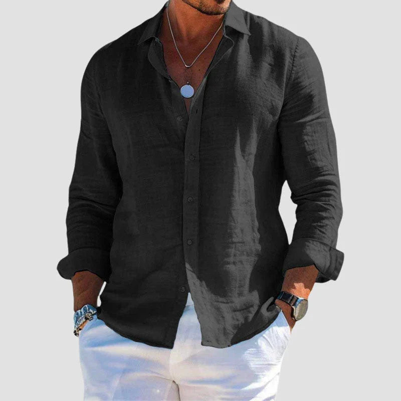 Men's Linen Shirt Long-Sleeve Button-Up Collared Breathable Summer Holiday Beach Resort Casual Levi