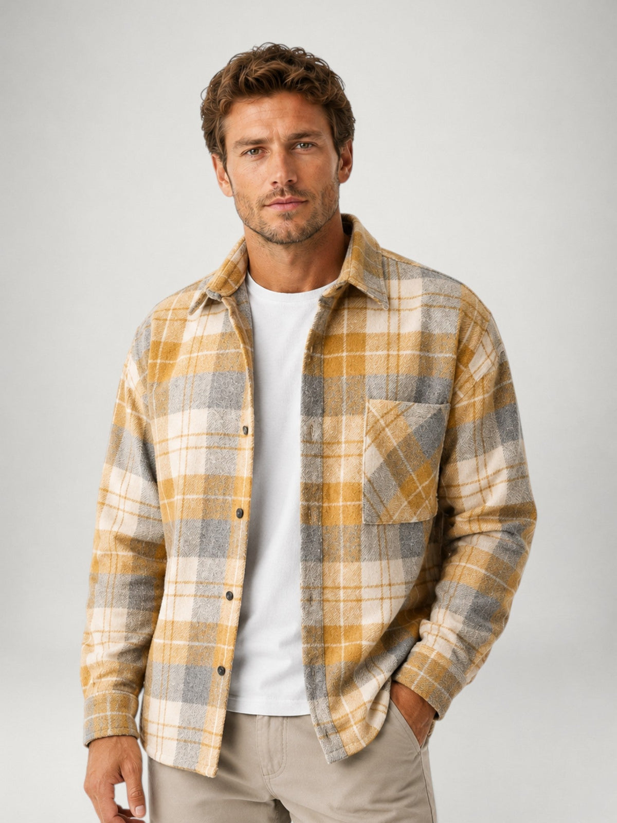 Men's Checked Flannel Shirt Long Sleeve Button-Up Casual Layering