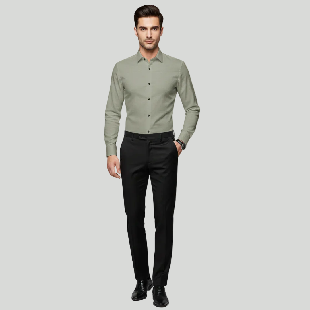Men's Tailored Fit Shirt Slim Cut Long-Sleeve Button-Up Collared Smart-Casual Office Formal Finn