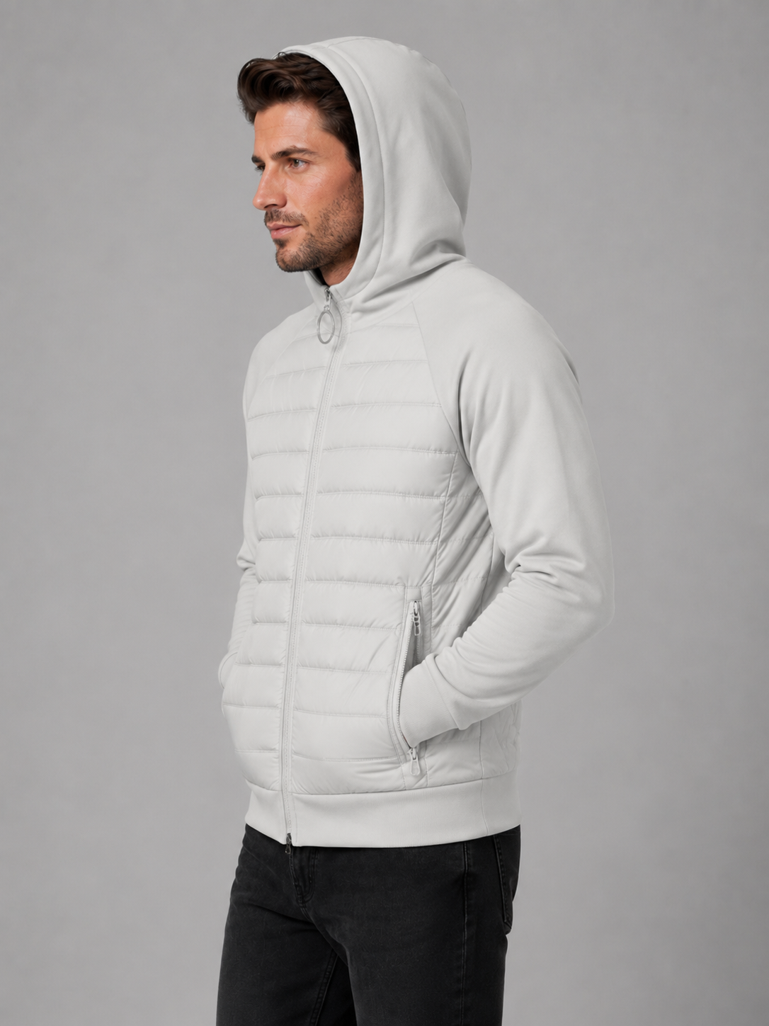 Men's Hooded Quilted Jacket Zip-Up Padded Casual Outdoor Layering