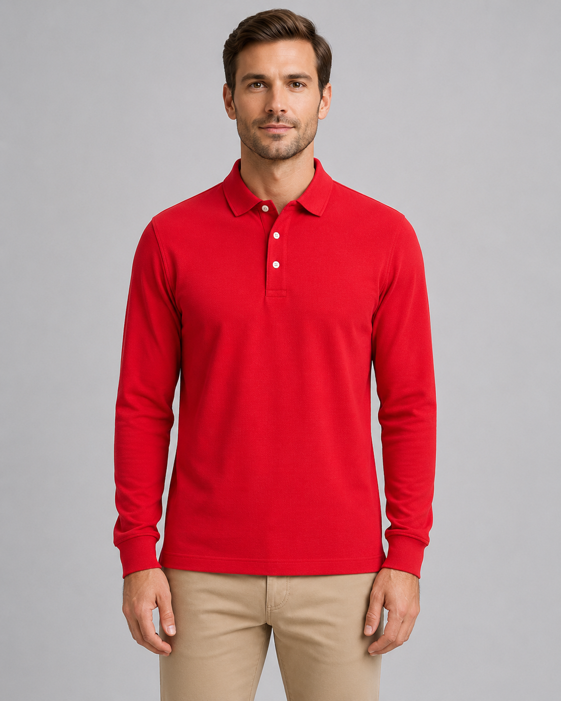 Men's Classic Fit Long Sleeve Polo Shirt Collared Smart Casual Everyday