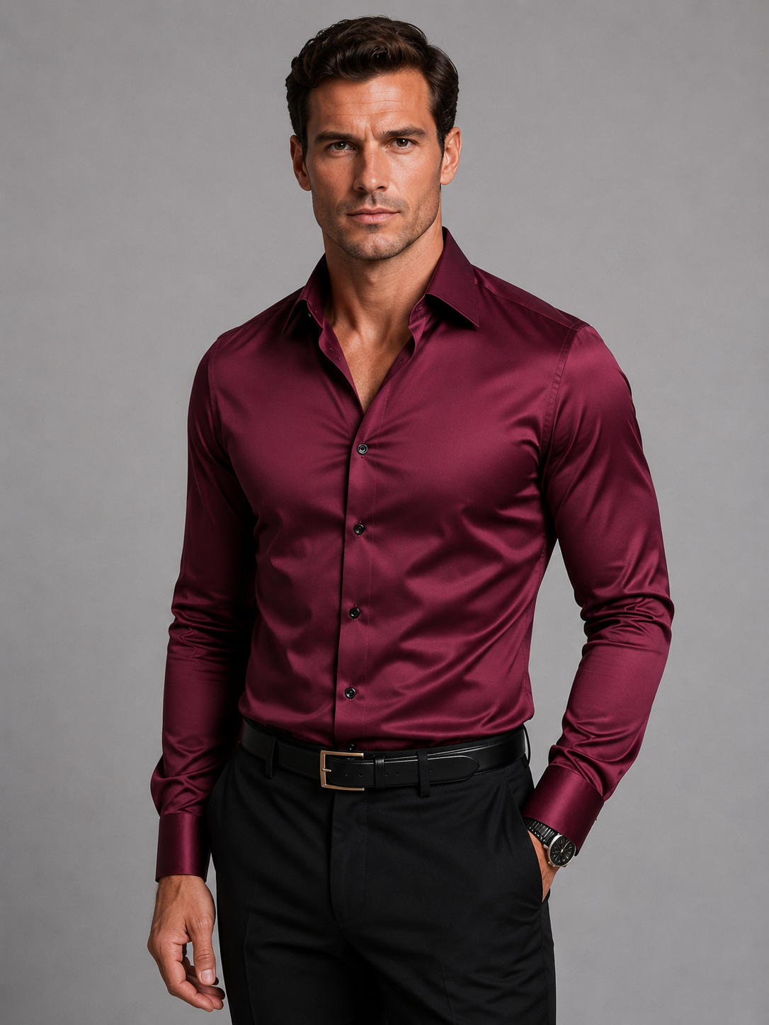 Men's Shirt Tailored Slim Fit Long-Sleeve Button-Up Collared Smart-Casual Office Business Everyday Versatile Halcott