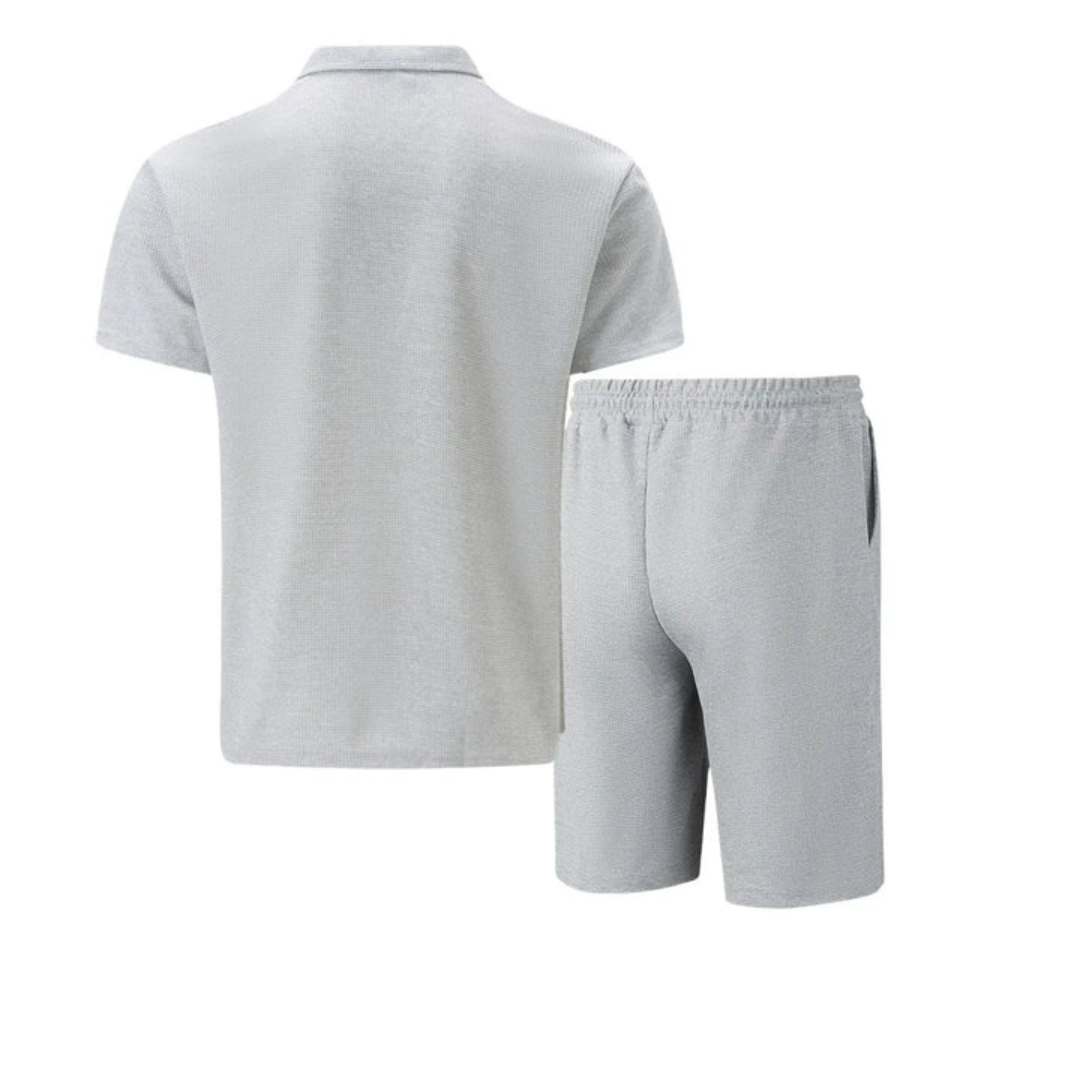 Men's Zip-Neck Polo Shirt and Shorts Co-ord Set Casual Everyday Summer Relaxed Fit