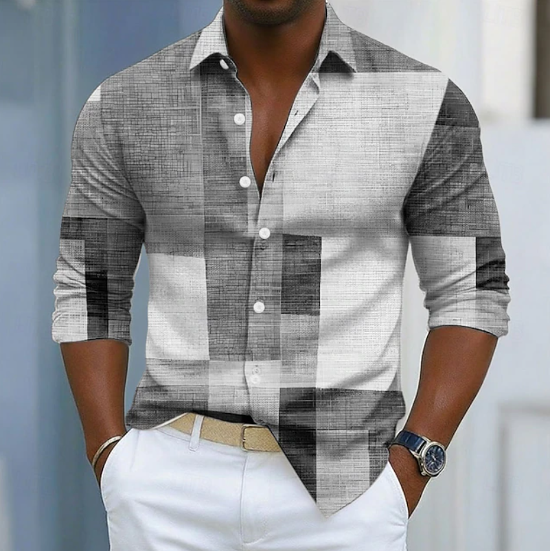 Men's Colour-Block Shirt Short-Sleeve Button-Up Collared Casual Holiday Beach Smart-Casual Everyday Relaxed Fit Kellen