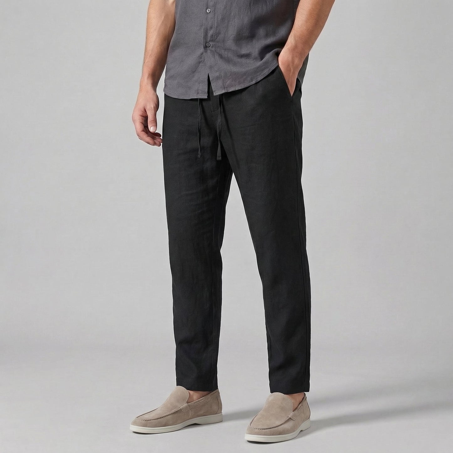 Men's Relaxed Fit Trousers Loose Drawstring Elastic Waist Casual Everyday Smart-Casual Tapered Lounge Marsden