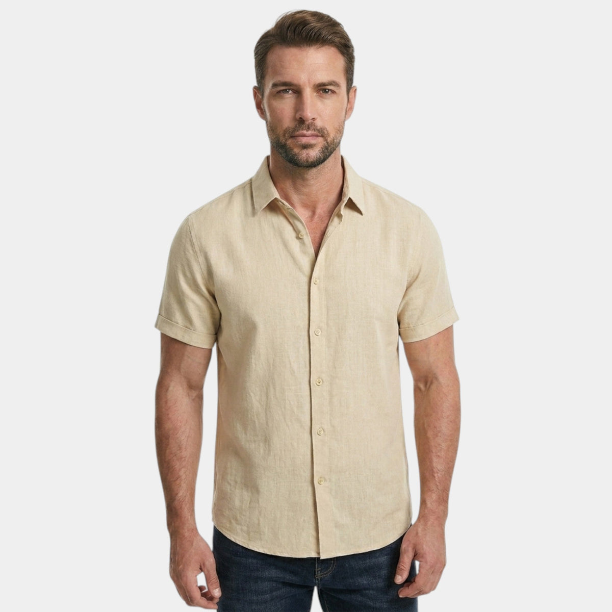 Men's Cotton Linen Shirt Short-Sleeve Button-Up Collared Breathable Holiday Beach Casual Everyday Hendrix