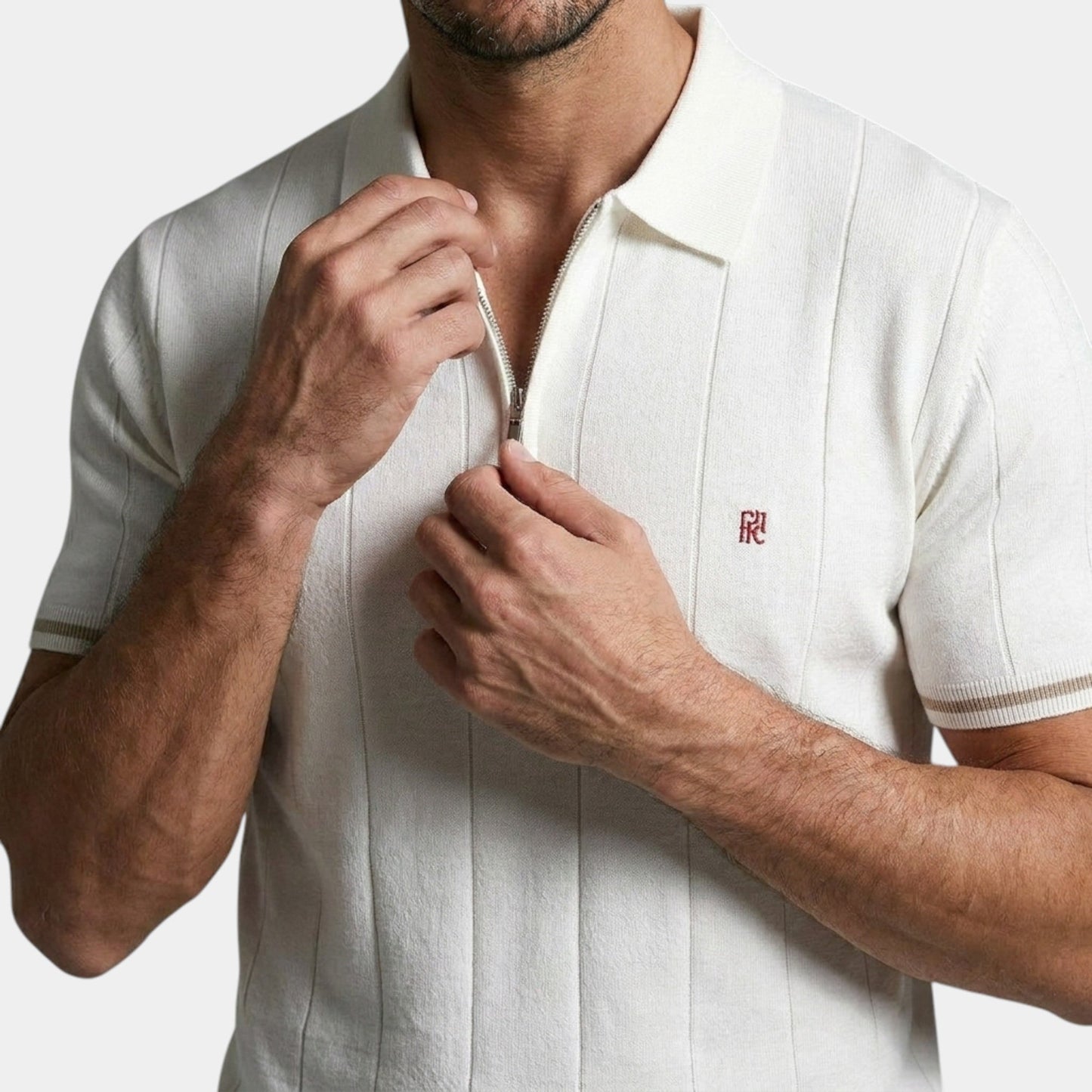 Men's Ribbed Knit Polo Shirt Short-Sleeve Collared Slim Fit Textured Casual Smart-Casual Everyday Cormac