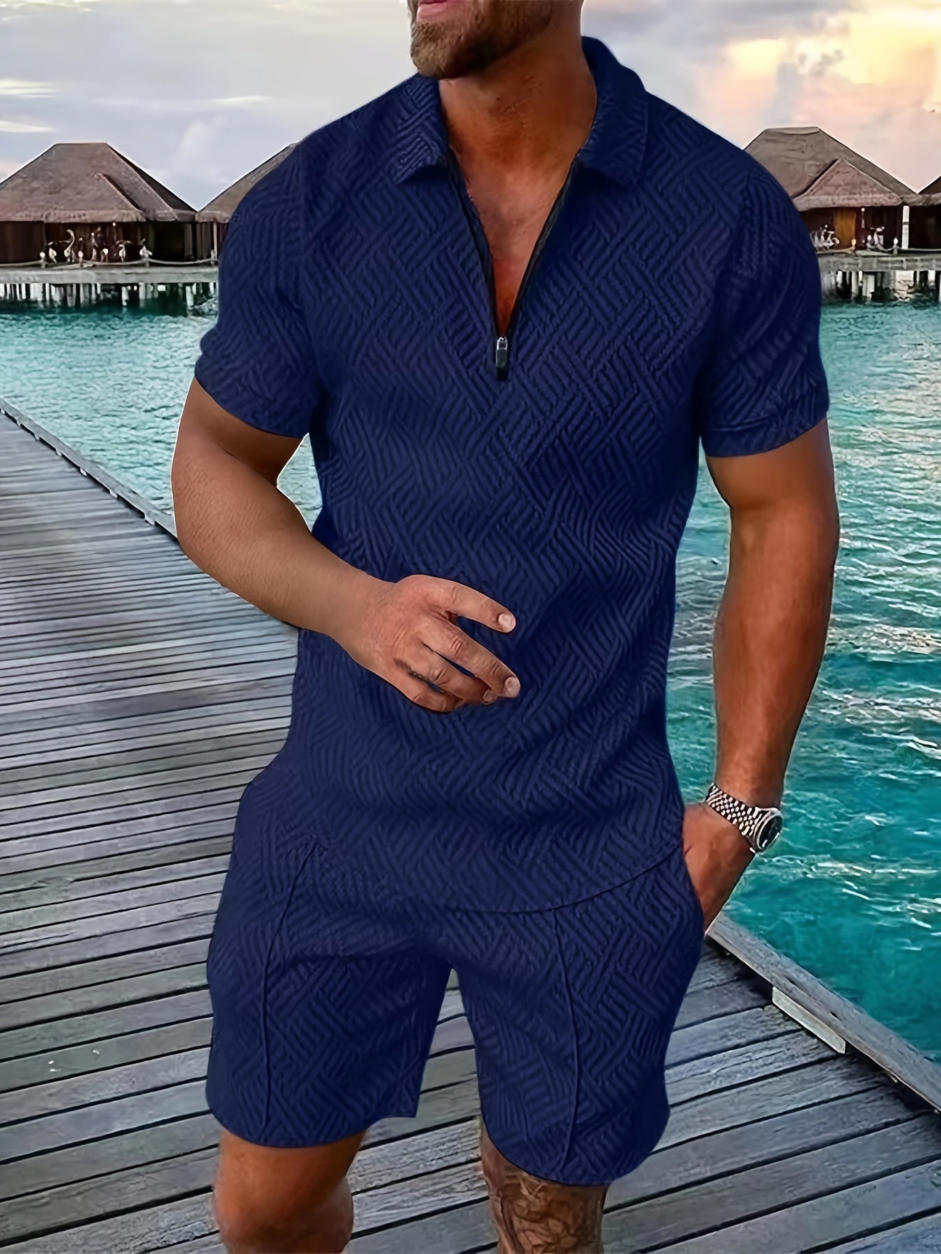 Men's Shirt & Shorts Set Two-Piece Matching Button-Up Casual Holiday Everyday Outfit Co-Ord Vincent