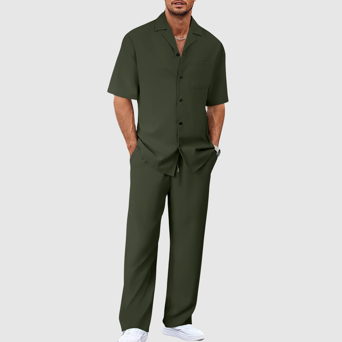 Men's Two-Piece Set Chic Matching Shirt & Shorts Casual Everyday Holiday Beach Relaxed Outfit Co-Ord Fenn