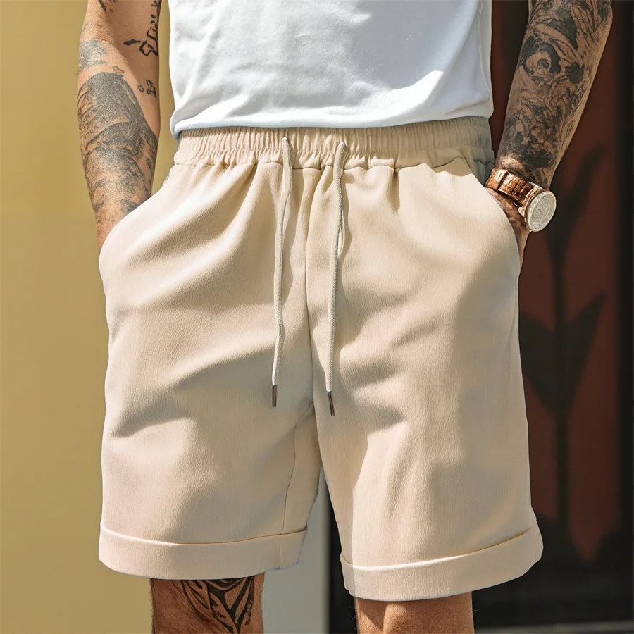 Men's Drawstring Shorts Cuffed Hem Elastic Waist Relaxed Fit Casual Everyday Beach Holiday Loungewear Comfort Denton