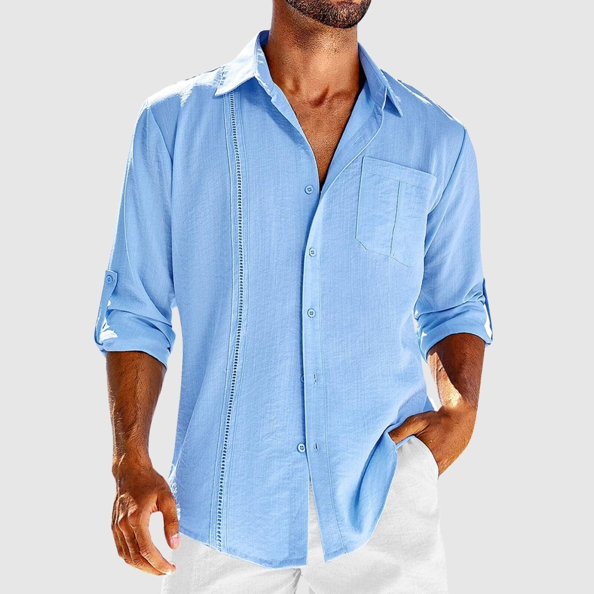 Men's Linen Shirt Long-Sleeve Button-Up Collared Breathable Summer Holiday Beach Casual Relaxed Zane