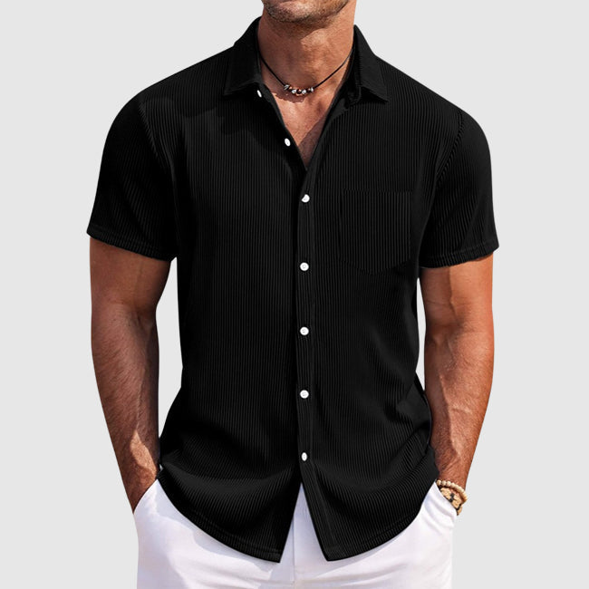 Men's Ribbed Shirt Button-Up Collared Textured Casual Smart-Casual Holiday Beach Everyday Relaxed Fit Versatile