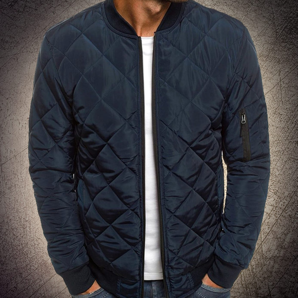 Men's Quilted Bomber Jacket Zip-Up Diamond Quilt Casual Everyday Layering