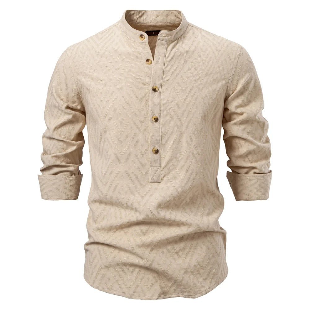 Men's Stand-Up Collar Shirt Long-Sleeve Button-Up Casual Smart-Casual Office Everyday Relaxed Fit Versatile Rennard