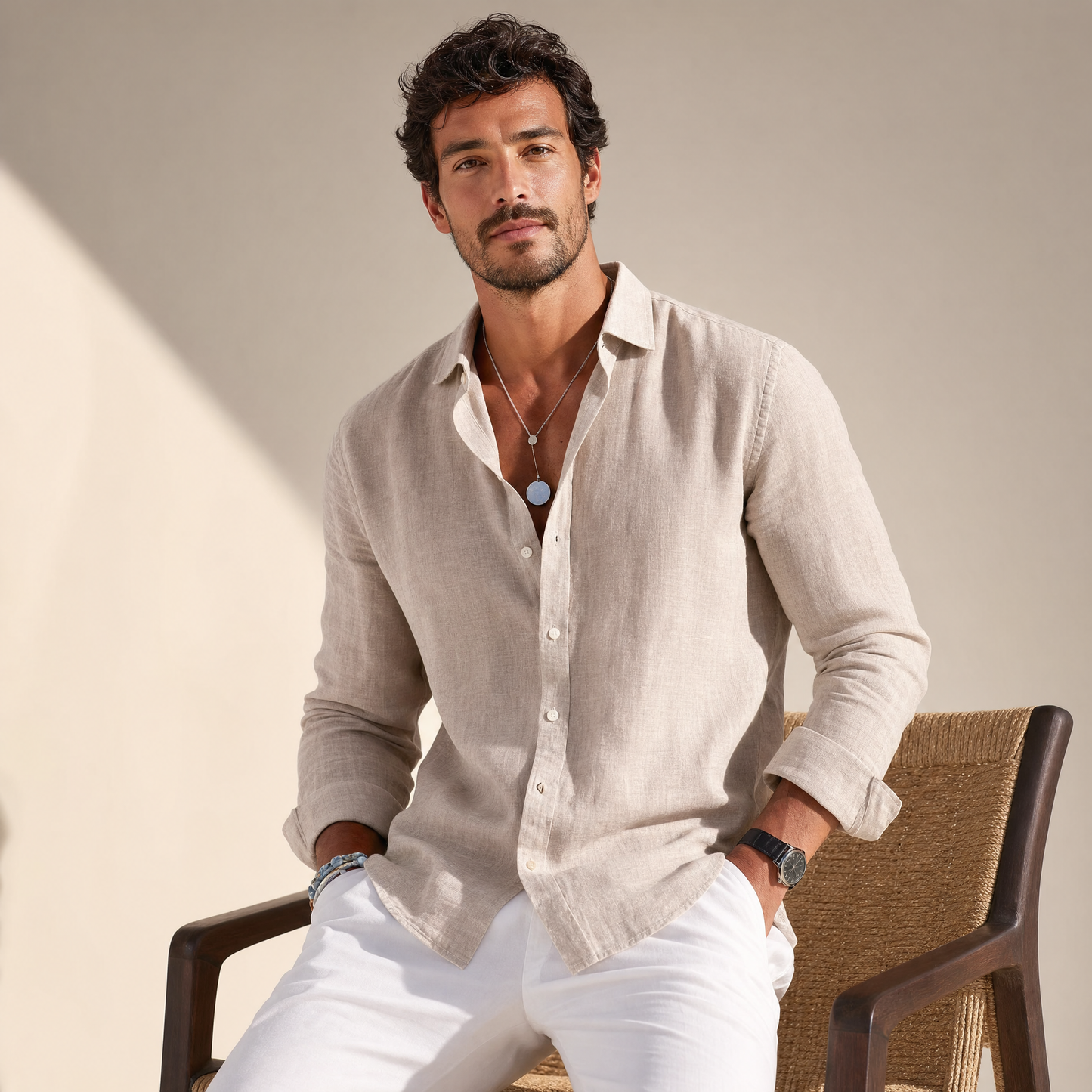 Men's Long-Sleeve Shirt Classic Collar Button-Front Casual Smart-Casual Office Everyday Relaxed Fit Halston