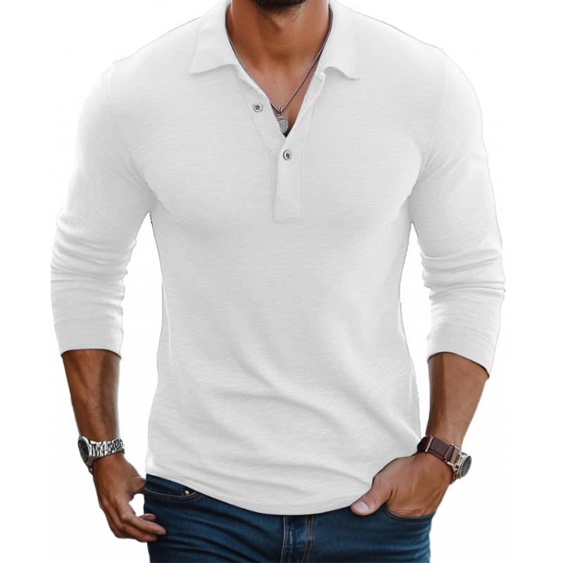 Men's Slim Fit Long Sleeve Polo Shirt Button Placket Casual Everyday
