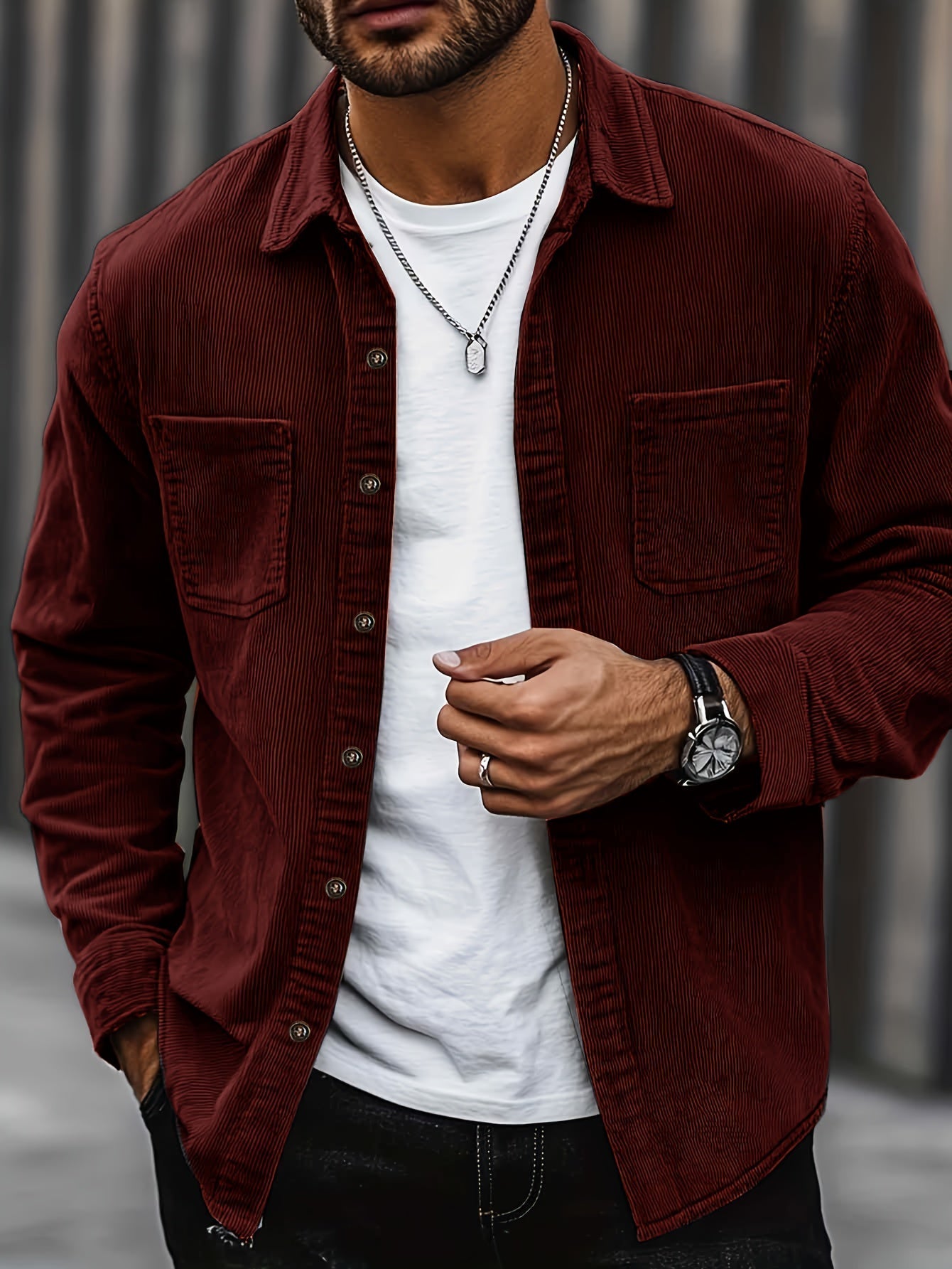 Men's Corduroy Overshirt Button-Up Shacket Relaxed Fit Casual Layering Everyday Smart-Casual Vintage Barrett