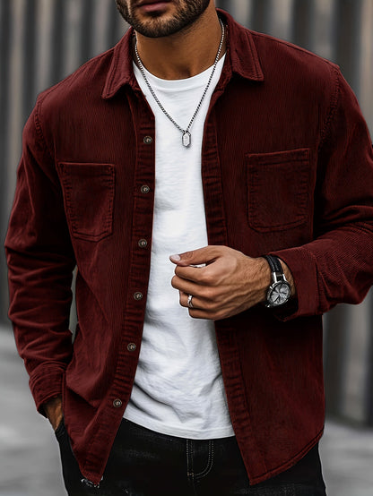 Men's Corduroy Overshirt Button-Up Shacket Relaxed Fit Casual Layering Everyday Smart-Casual Vintage Barrett
