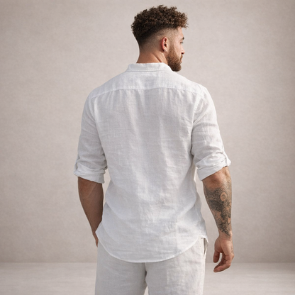 Men's Long-Sleeve Shirt Stand-Up Collar Button-Up Casual Smart-Casual Office Everyday Relaxed Fit Versatile Colton