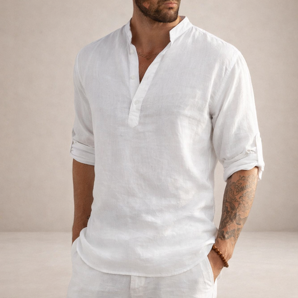 Men's Long-Sleeve Shirt Stand-Up Collar Button-Up Casual Smart-Casual Office Everyday Relaxed Fit Versatile Colton