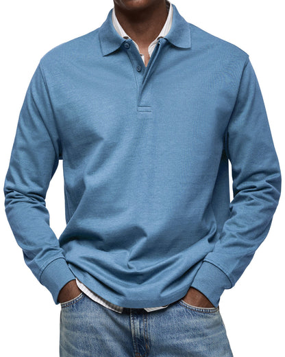 Men's Long-Sleeved Polo Shirt Classic Fit Collared Casual Everyday Wear