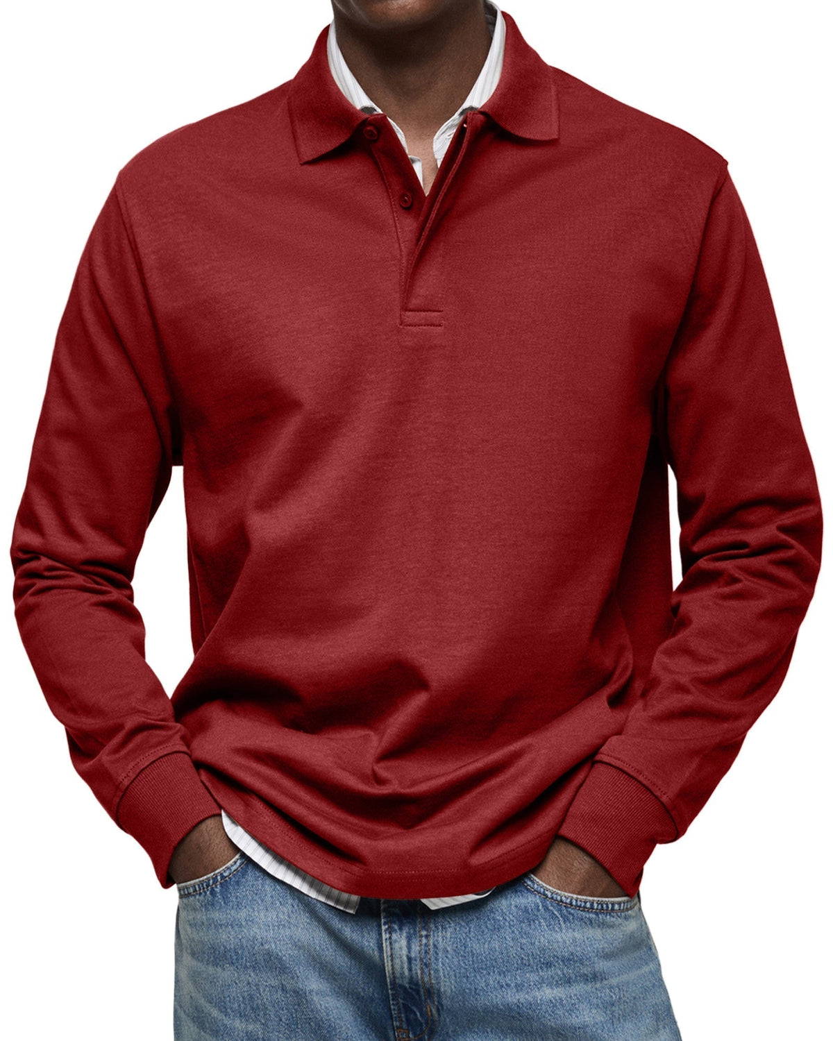 Men's Long-Sleeved Polo Shirt Classic Fit Collared Casual Everyday Wear