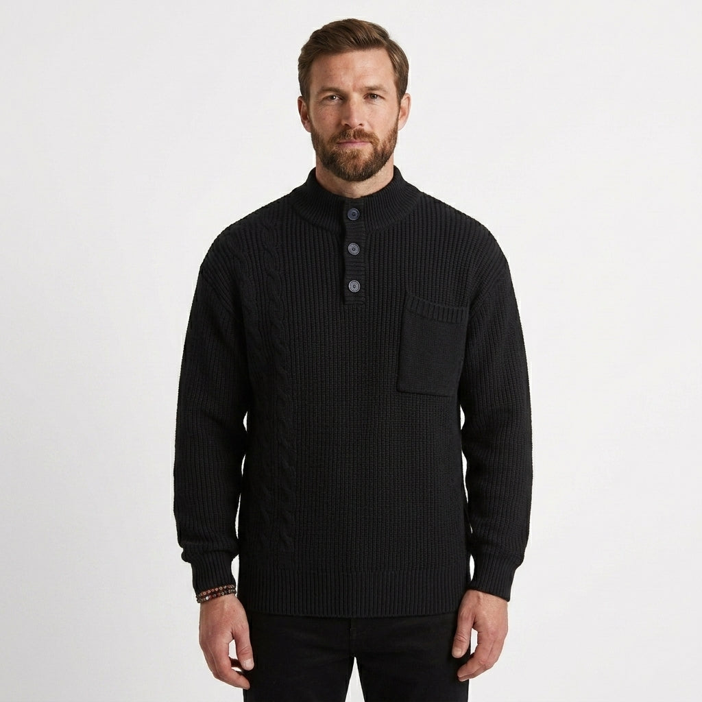Men's Textured Stand Collar Pullover Relaxed Fit Long Sleeve Casual Everyday