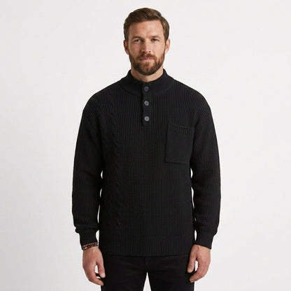 Men's Textured Stand Collar Pullover Relaxed Fit Long Sleeve Casual Everyday