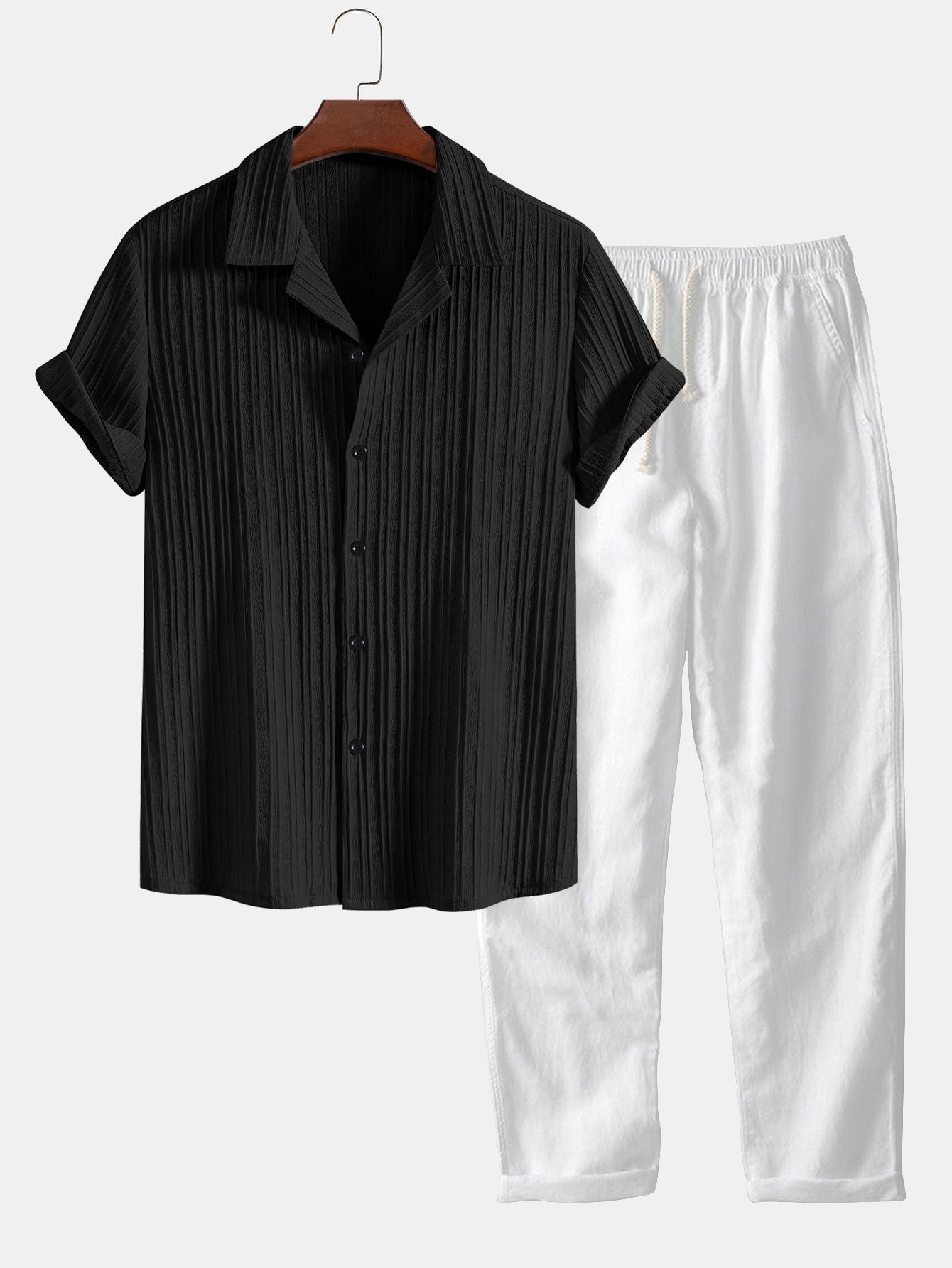 Men's Set Two-Piece Short-Sleeve Matching Shirt & Shorts Relaxed Casual Everyday Holiday Beach Outfit Co-Ord Landry