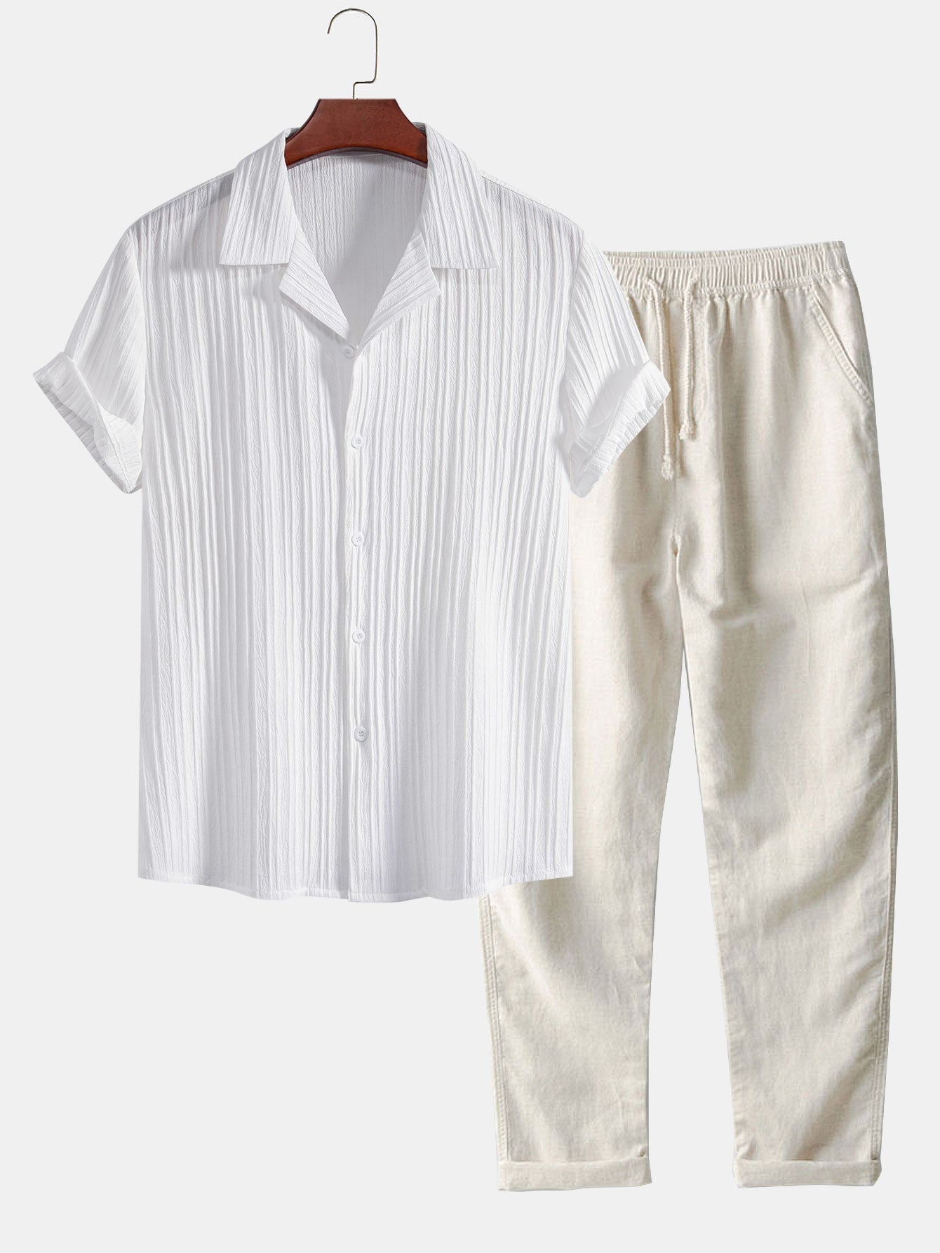 Men's Set Two-Piece Short-Sleeve Matching Shirt & Shorts Relaxed Casual Everyday Holiday Beach Outfit Co-Ord Landry
